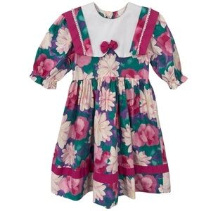Vintage Little Princess Easter Formal Dress Girls 3X 3T Floral Ruffle 80s 90s